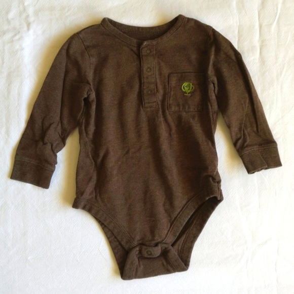 joe fresh brown long sleeve henley bodysuit diaper shirt 6-12 months baby boy - Picture 1 of 5